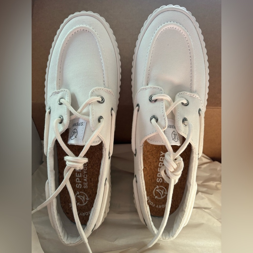 Sperry Seacycled Womens Size 9 White Pier wave Canvas Platform Sneakers NEW